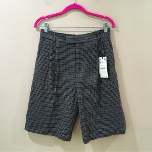 Zara pleated bermudas shorts plaid houndstooth Wool Blend size s new